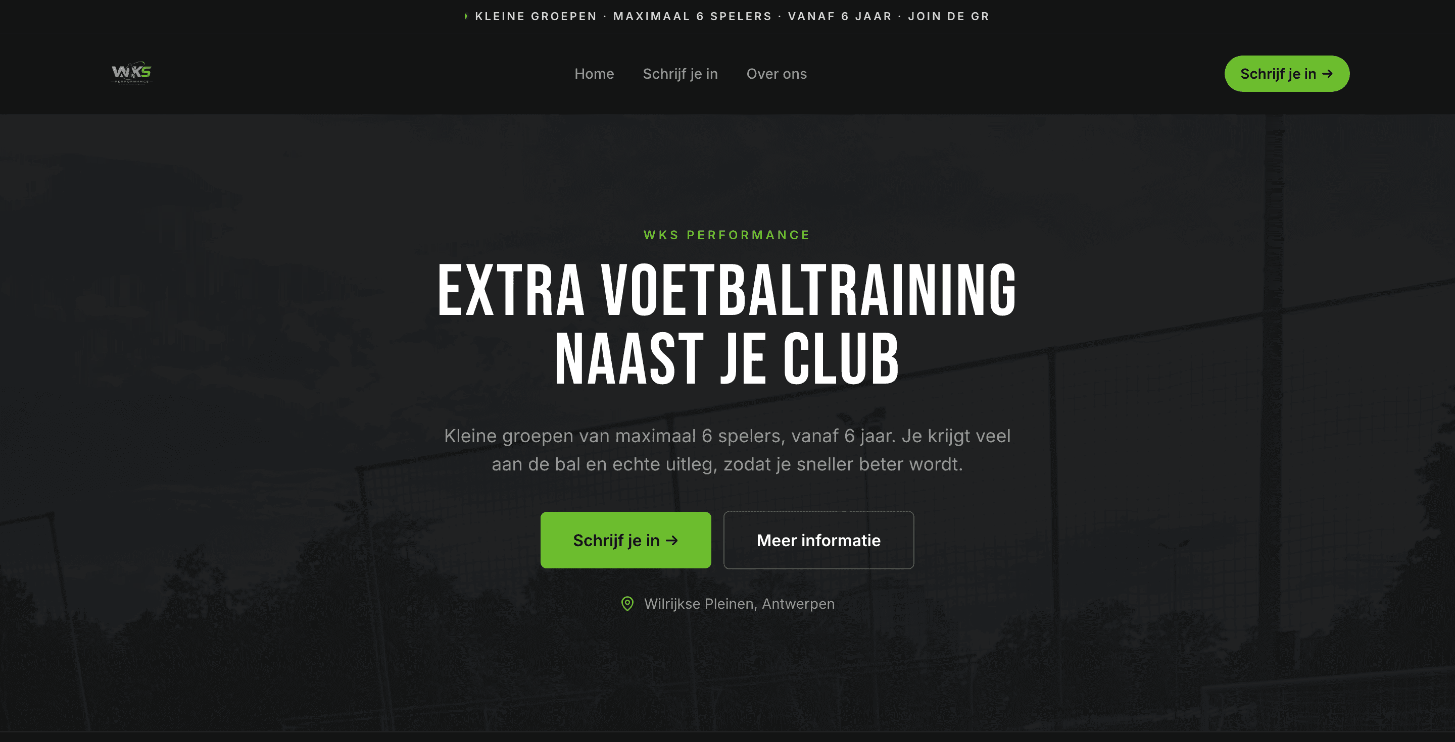 Website van WKS Performance, desktopweergave