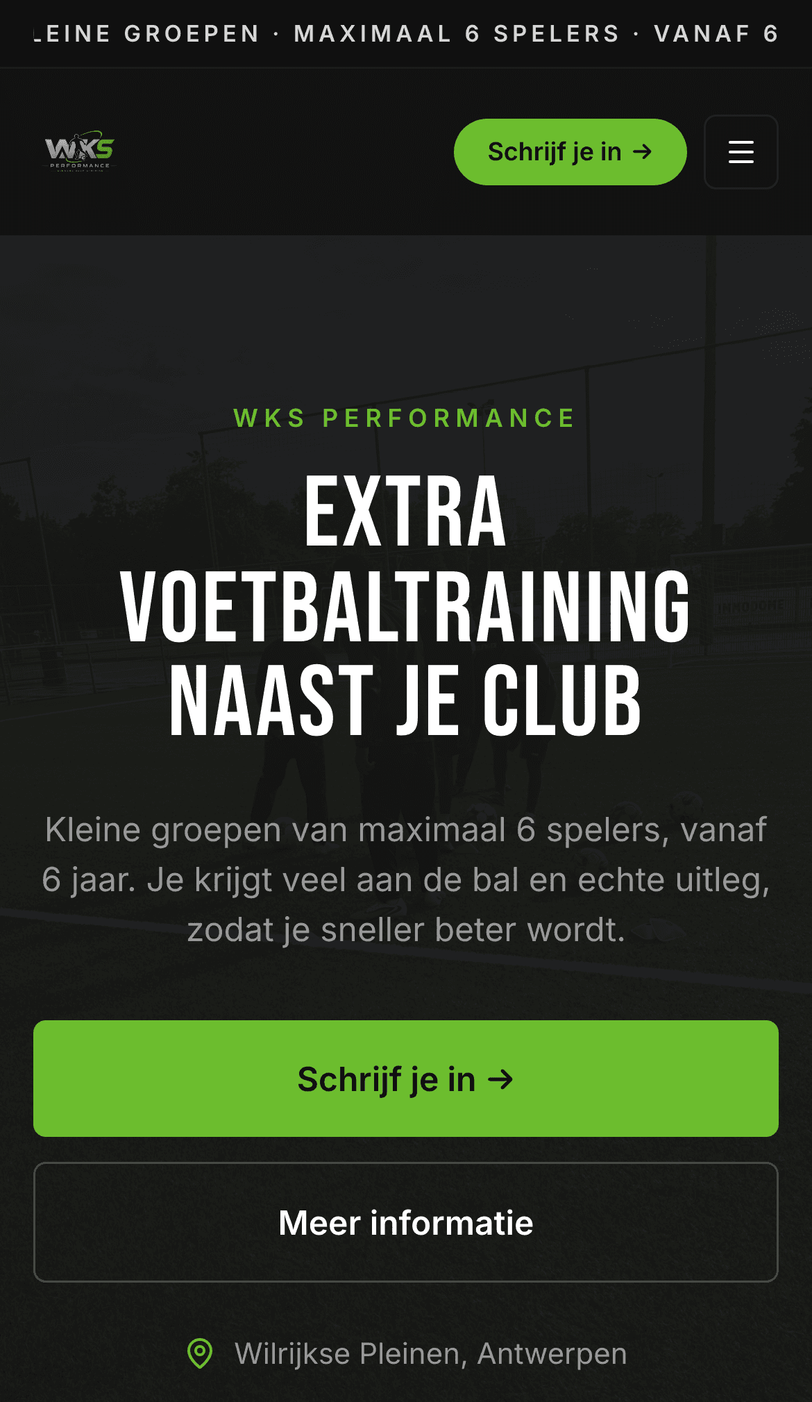 Website van WKS Performance, mobiele weergave